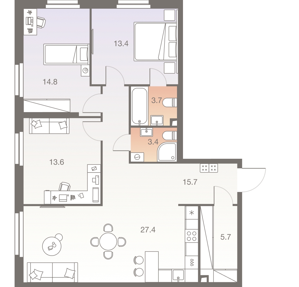 1-комнатная квартира (Студия) с отделкой в ЖК Квартал Лаголово на 6 этаже в 1 секции. Сдача в 3 кв. 2025 г.
