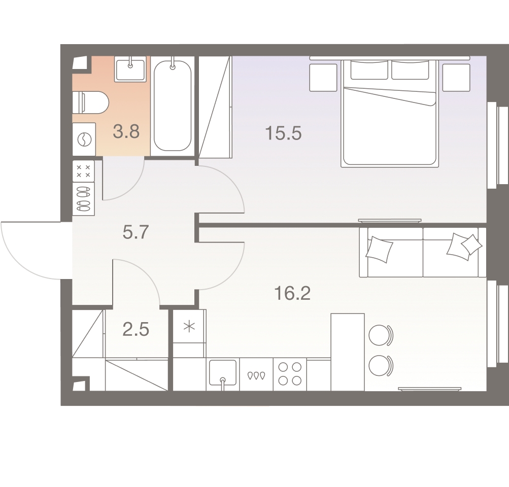 1-комнатная квартира (Студия) с отделкой в ЖК Квартал Лаголово на 9 этаже в 8 секции. Сдача в 4 кв. 2025 г.