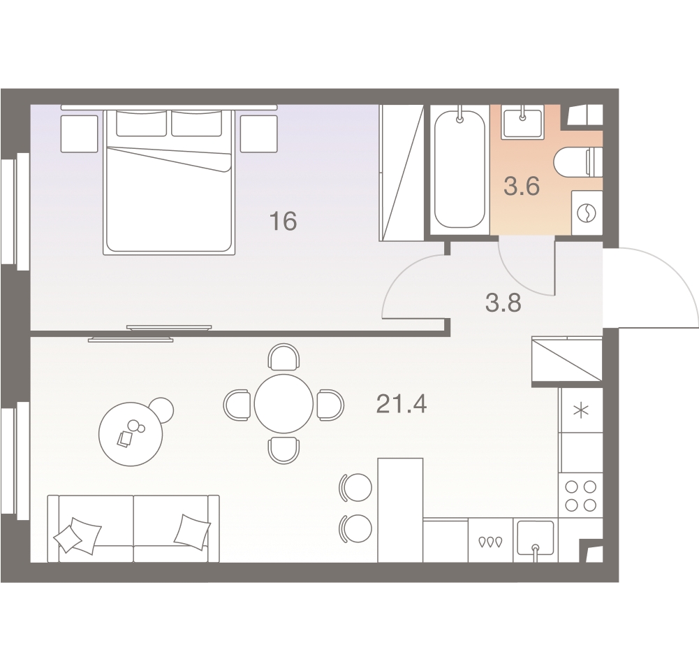 1-комнатная квартира (Студия) в ЖК Беринг на 10 этаже в 5 секции. Сдача в 4 кв. 2025 г.