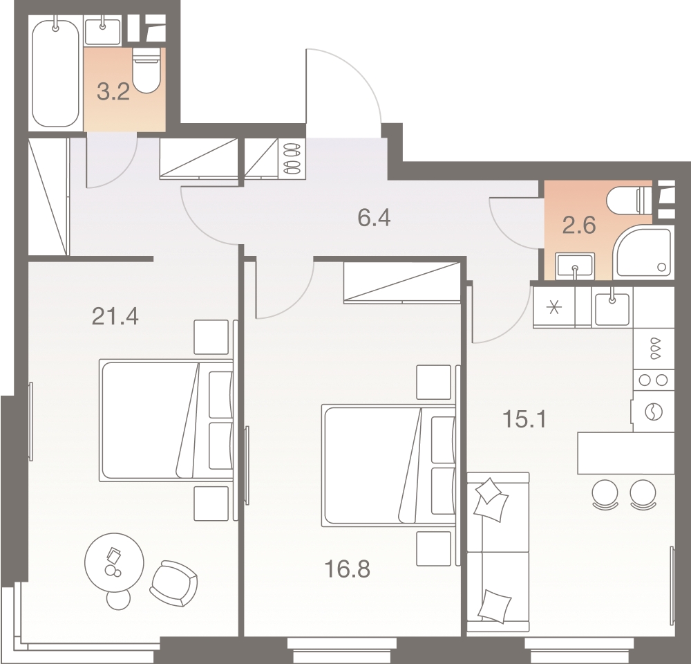 1-комнатная квартира (Студия) с отделкой в ЖК Квартал Лаголово на 2 этаже в 6 секции. Сдача в 4 кв. 2025 г.