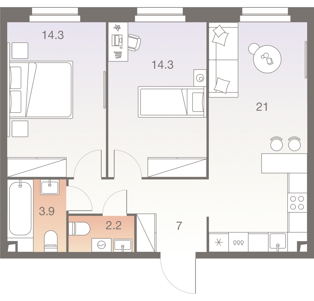 1-комнатная квартира (Студия) с отделкой в ЖК Квартал Лаголово на 2 этаже в 2 секции. Сдача в 4 кв. 2025 г.