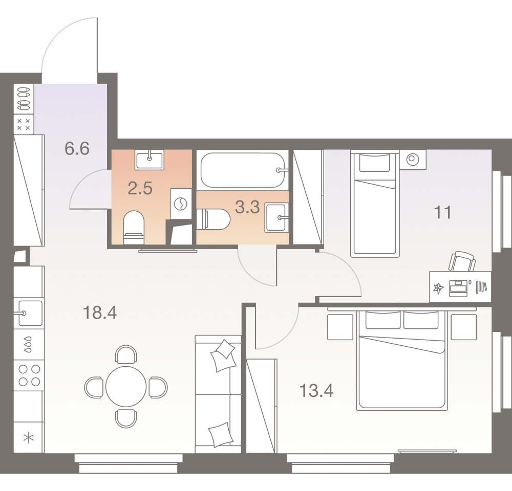 1-комнатная квартира (Студия) в ЖК Беринг на 5 этаже в 6 секции. Сдача в 4 кв. 2025 г.