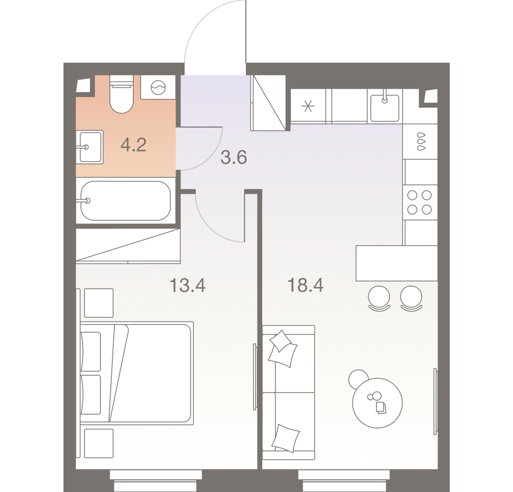 1-комнатная квартира с отделкой в ЖК Квартал Лаголово на 2 этаже в 3 секции. Сдача в 3 кв. 2025 г.