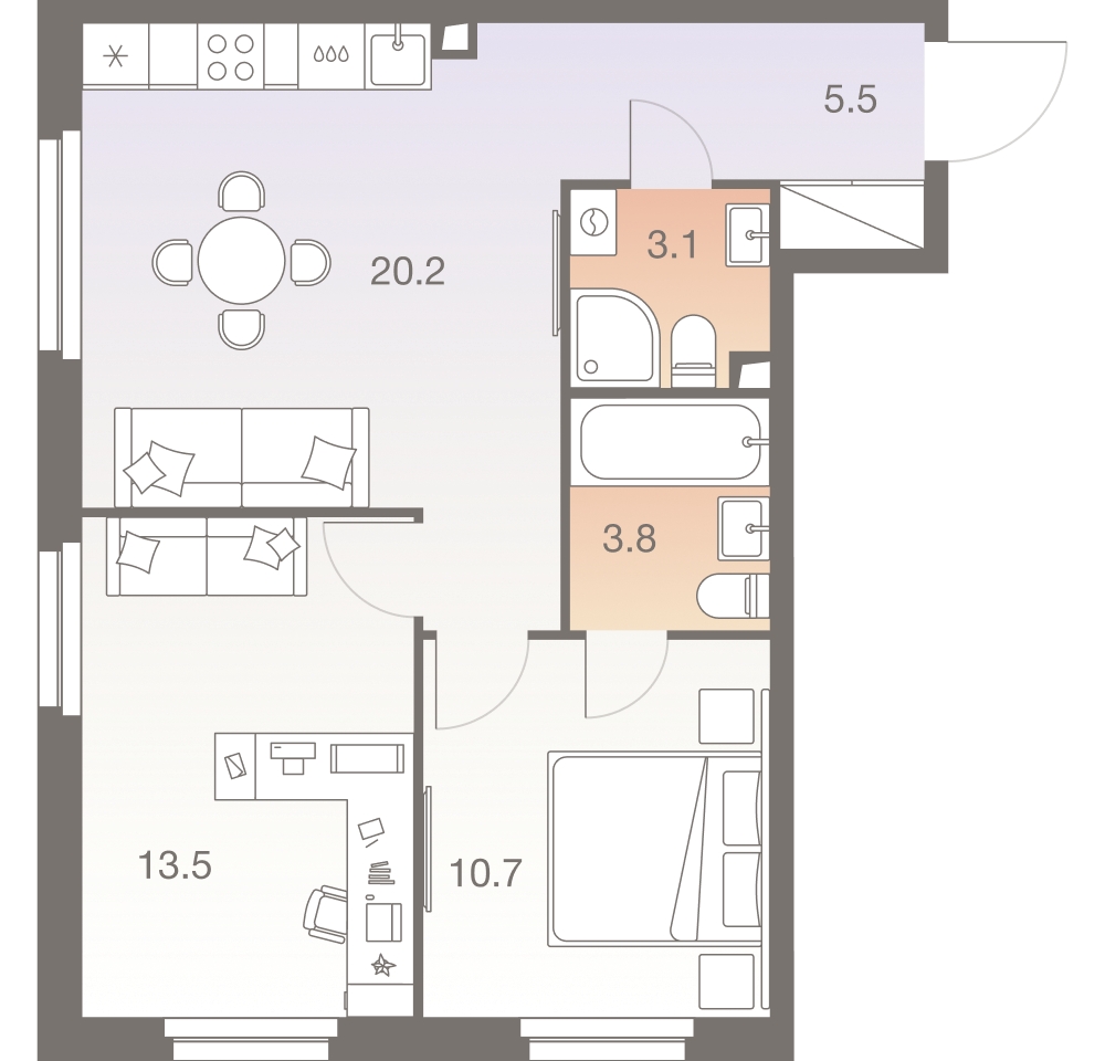 1-комнатная квартира в ЖК Беринг на 12 этаже в 4 секции. Сдача в 4 кв. 2025 г.