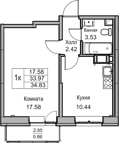 1-комнатная квартира (Студия) с отделкой в ЖК Квартал Лаголово на 11 этаже в 8 секции. Сдача в 4 кв. 2025 г.