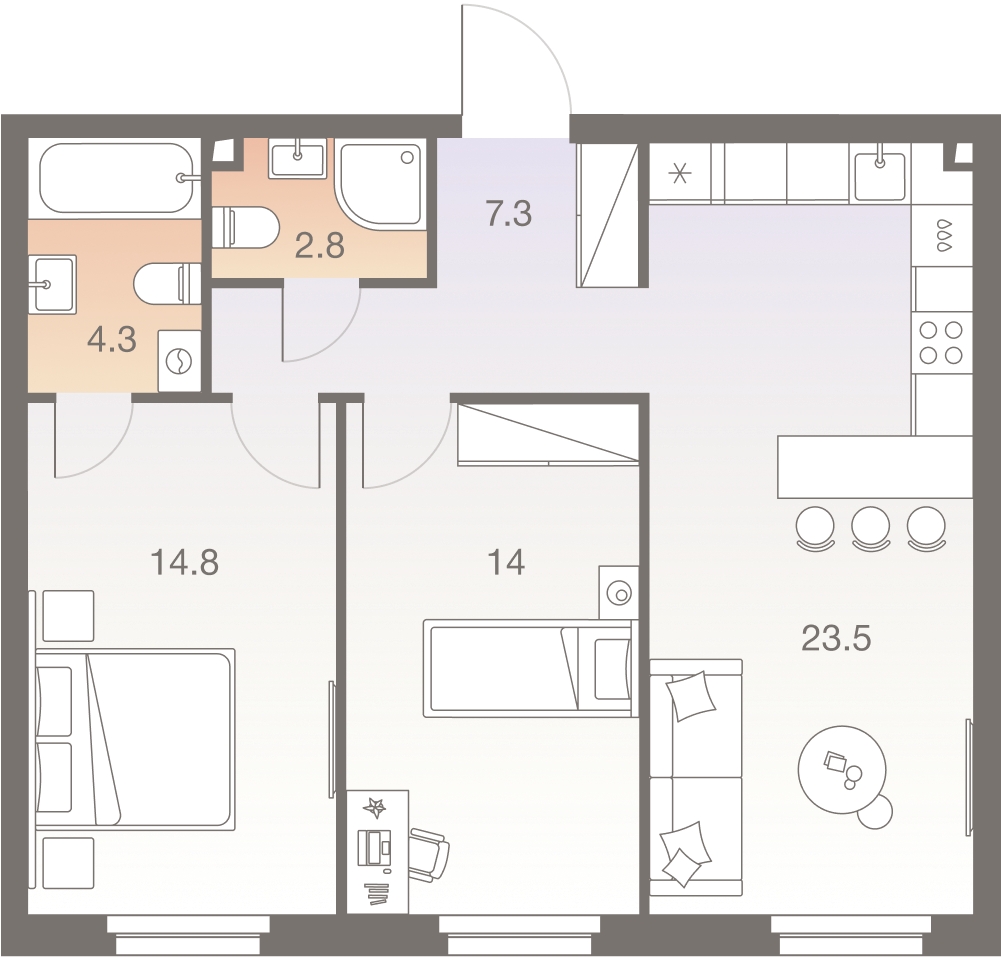 2-комнатная квартира с отделкой в ЖК Янинский лес на 8 этаже в 1 секции. Сдача в 1 кв. 2026 г.
