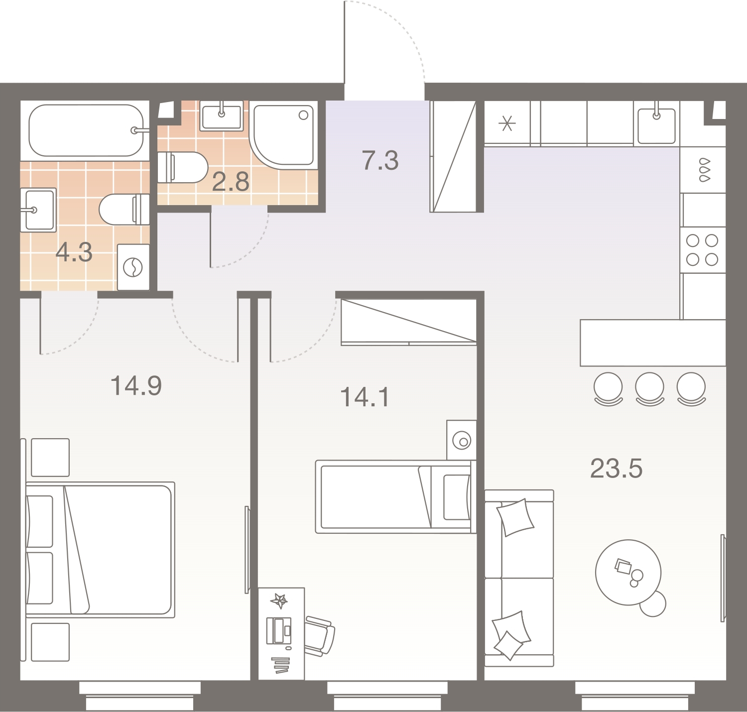 1-комнатная квартира с отделкой в ЖК Квартал Лаголово на 4 этаже в 10 секции. Сдача в 3 кв. 2025 г.