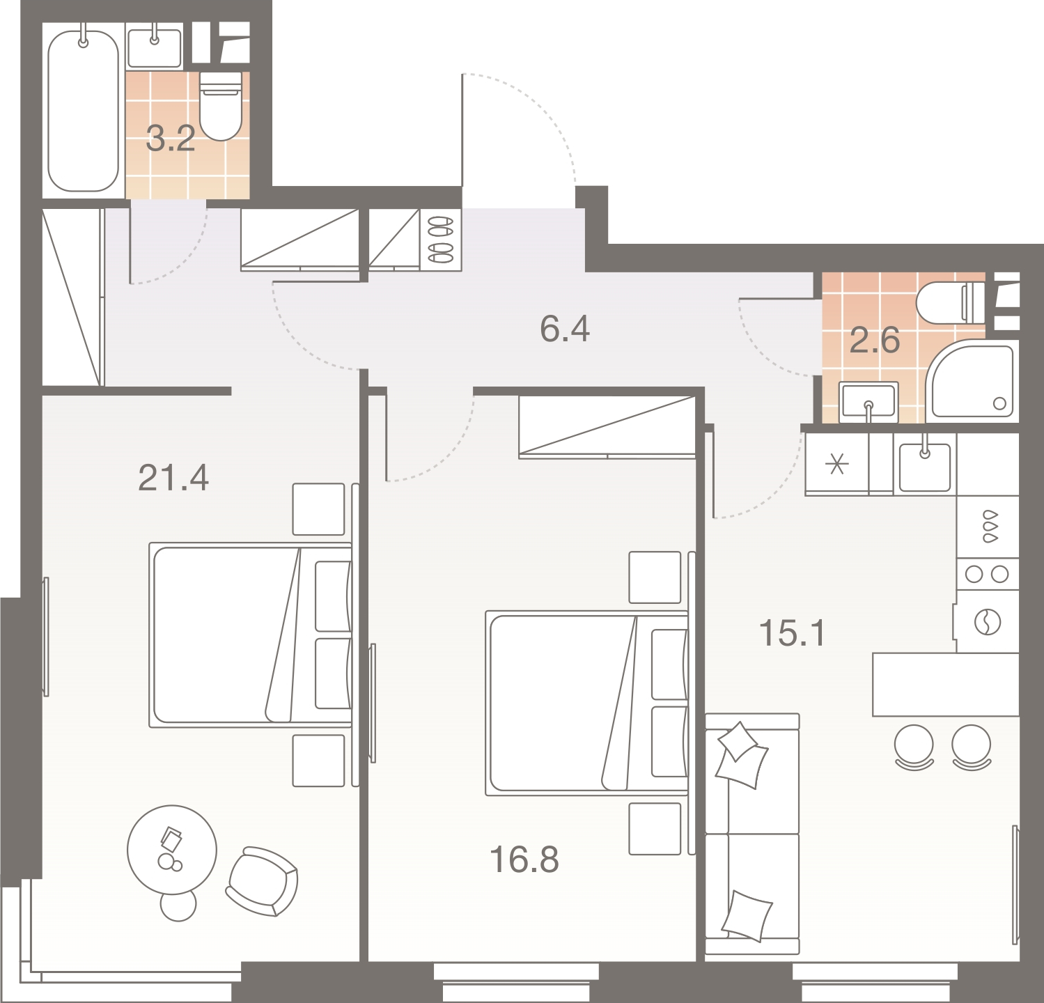 1-комнатная квартира (Студия) с отделкой в ЖК Горный квартал на 16 этаже в 1 секции. Сдача в 3 кв. 2026 г.