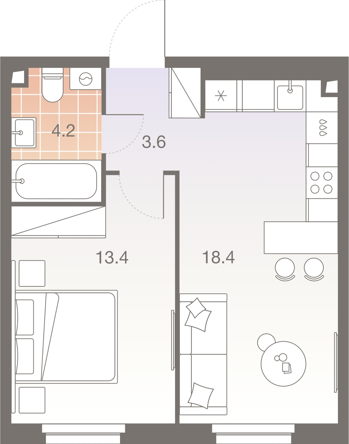 1-комнатная квартира (Студия) с отделкой в ЖК Квартал Лаголово на 2 этаже в 4 секции. Сдача в 3 кв. 2025 г.