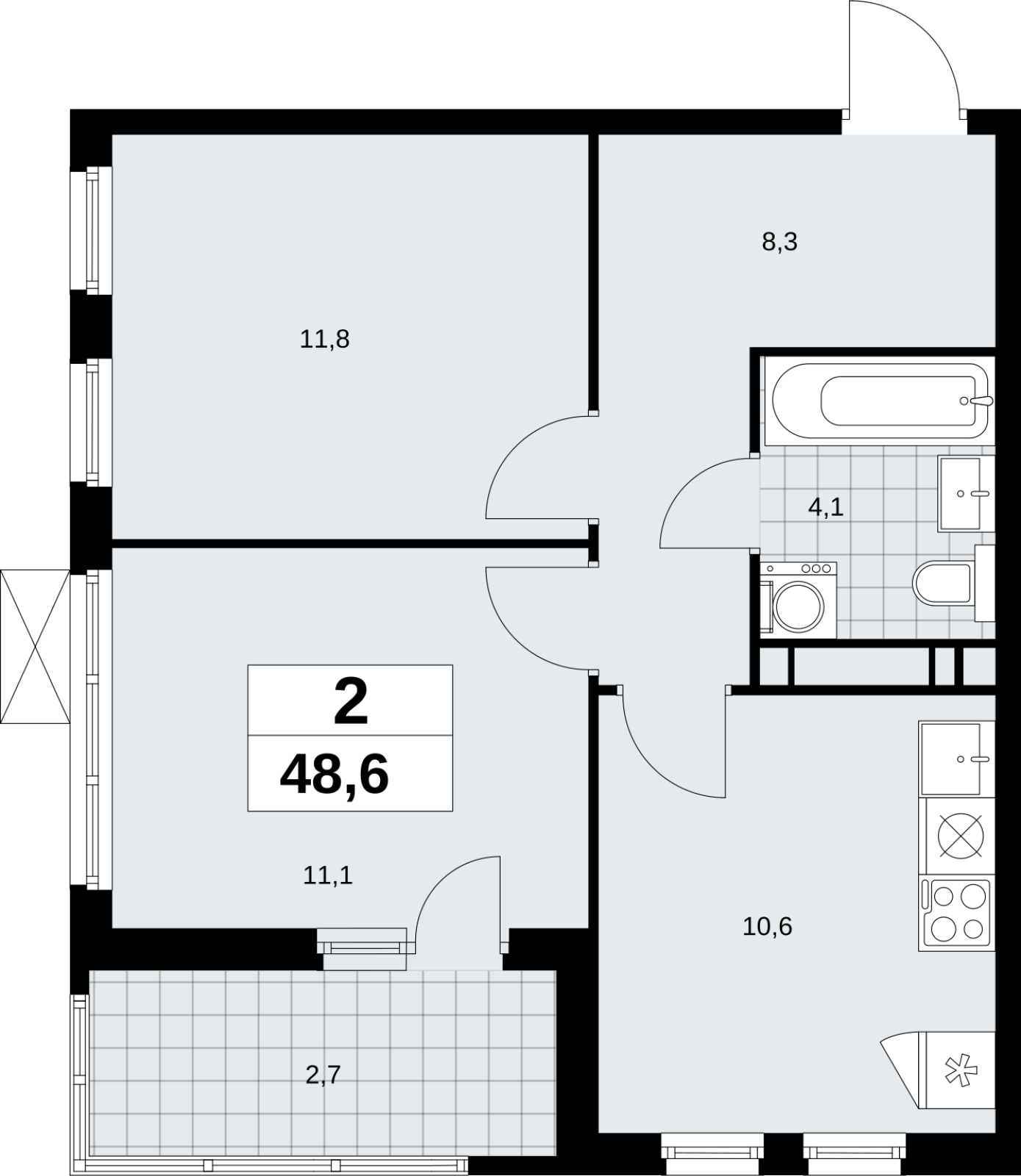 2-комнатная квартира с отделкой в ЖК Флотилия на 2 этаже в 1 секции. Дом сдан.
