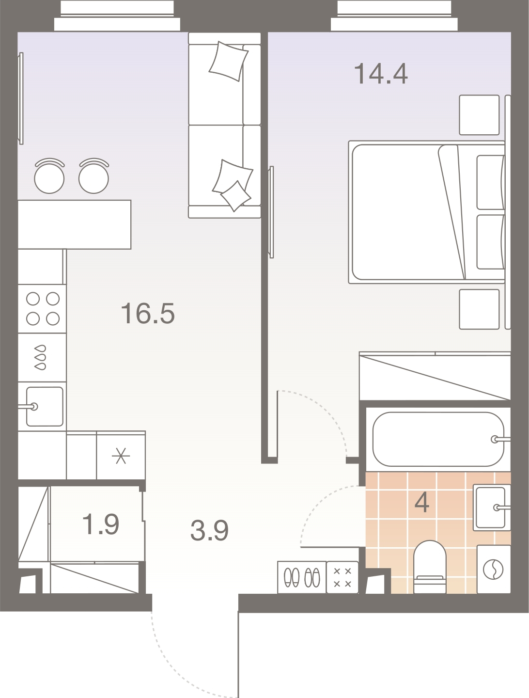 1-комнатная квартира в ЖК Беринг на 10 этаже в 5 секции. Сдача в 4 кв. 2025 г.