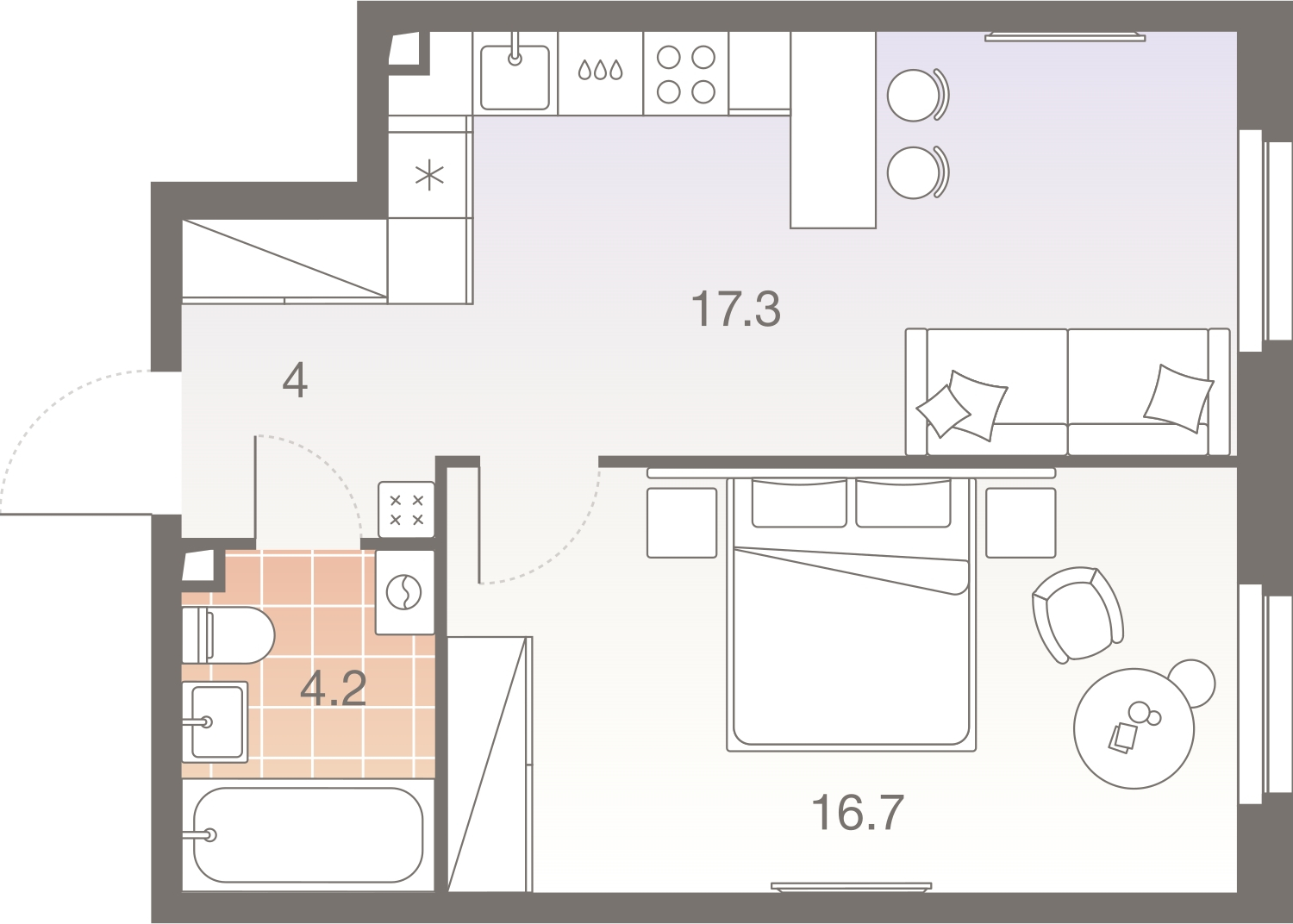 1-комнатная квартира (Студия) с отделкой в ЖК Квартал Лаголово на 4 этаже в 6 секции. Сдача в 4 кв. 2025 г.