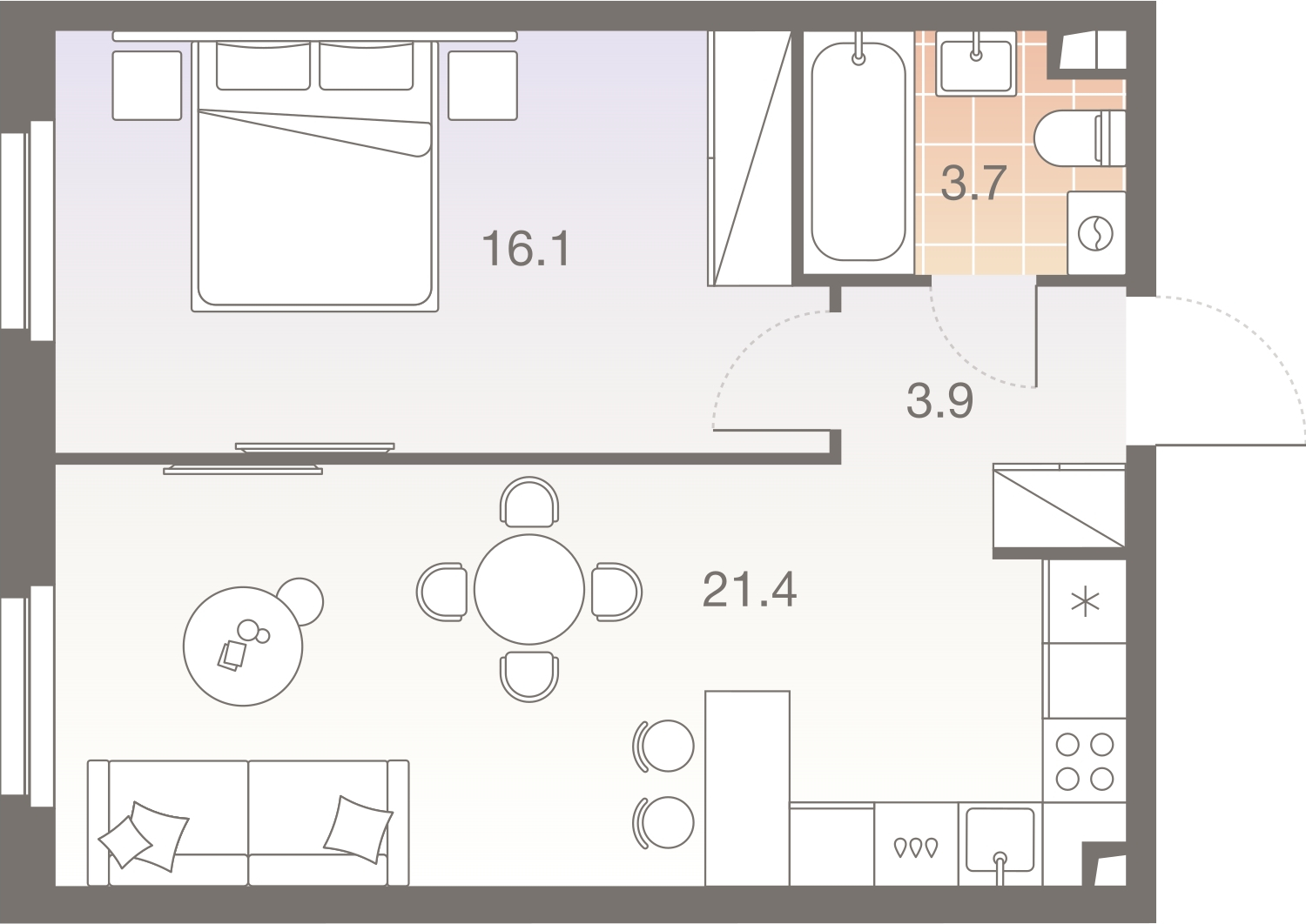 1-комнатная квартира (Студия) с отделкой в ЖК Квартал Лаголово на 6 этаже в 10 секции. Сдача в 3 кв. 2025 г.