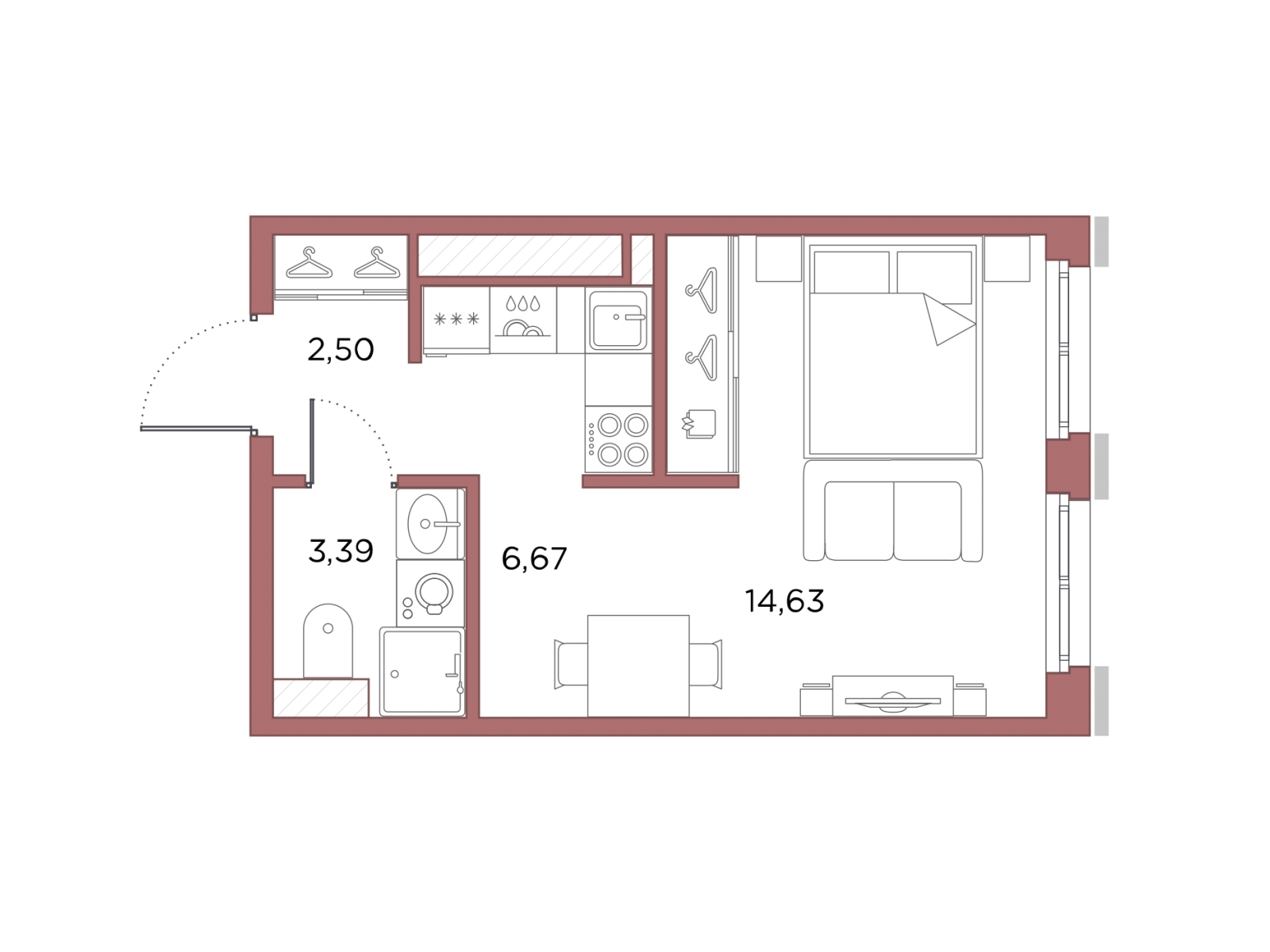 1-комнатная квартира (Студия) с отделкой в ЖК Горный квартал на 9 этаже в 1 секции. Сдача в 3 кв. 2026 г.