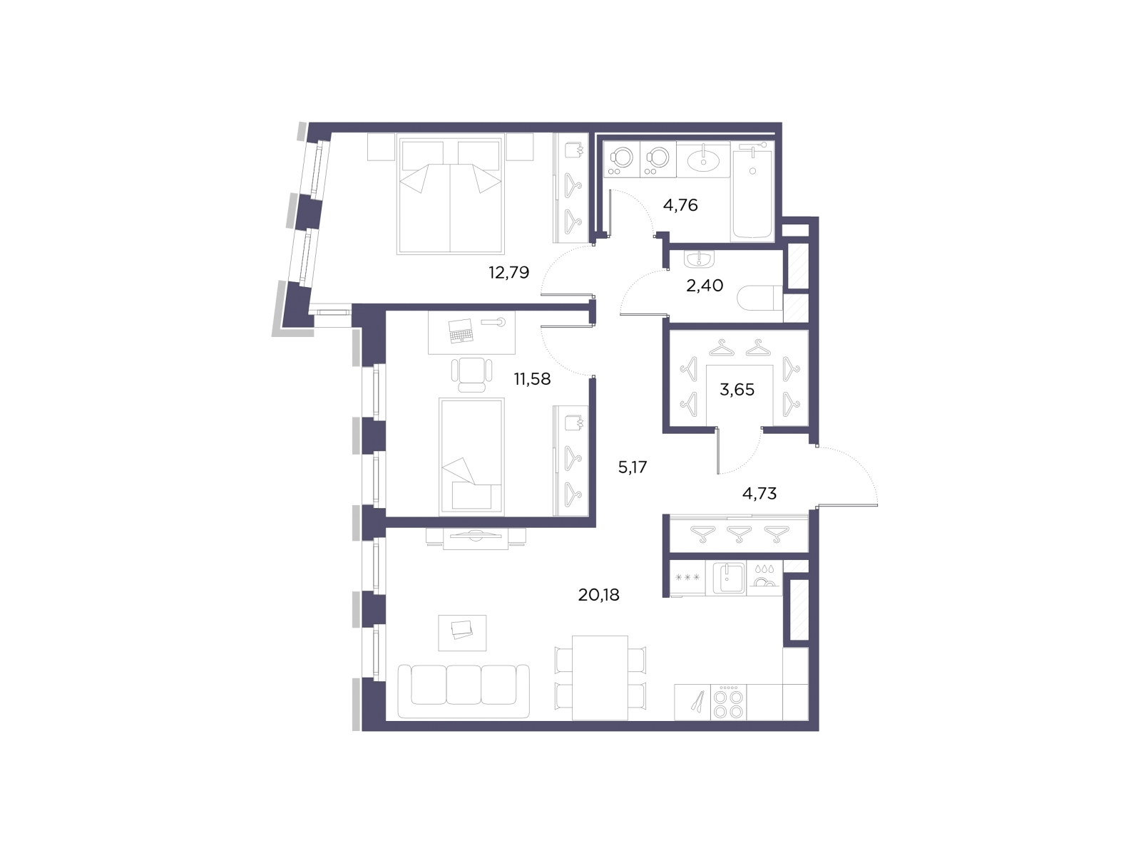 1-комнатная квартира в ЖК Беринг на 18 этаже в 5 секции. Сдача в 4 кв. 2025 г.