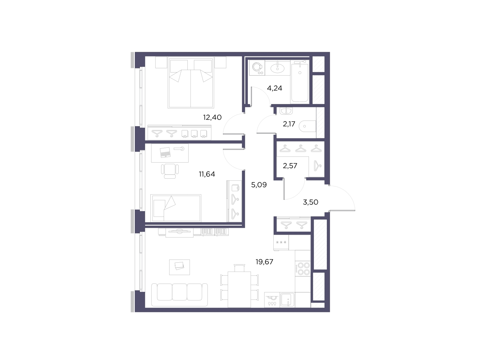 2-комнатная квартира с отделкой в ЖК Квартал Лаголово на 9 этаже в 2 секции. Сдача в 4 кв. 2025 г.