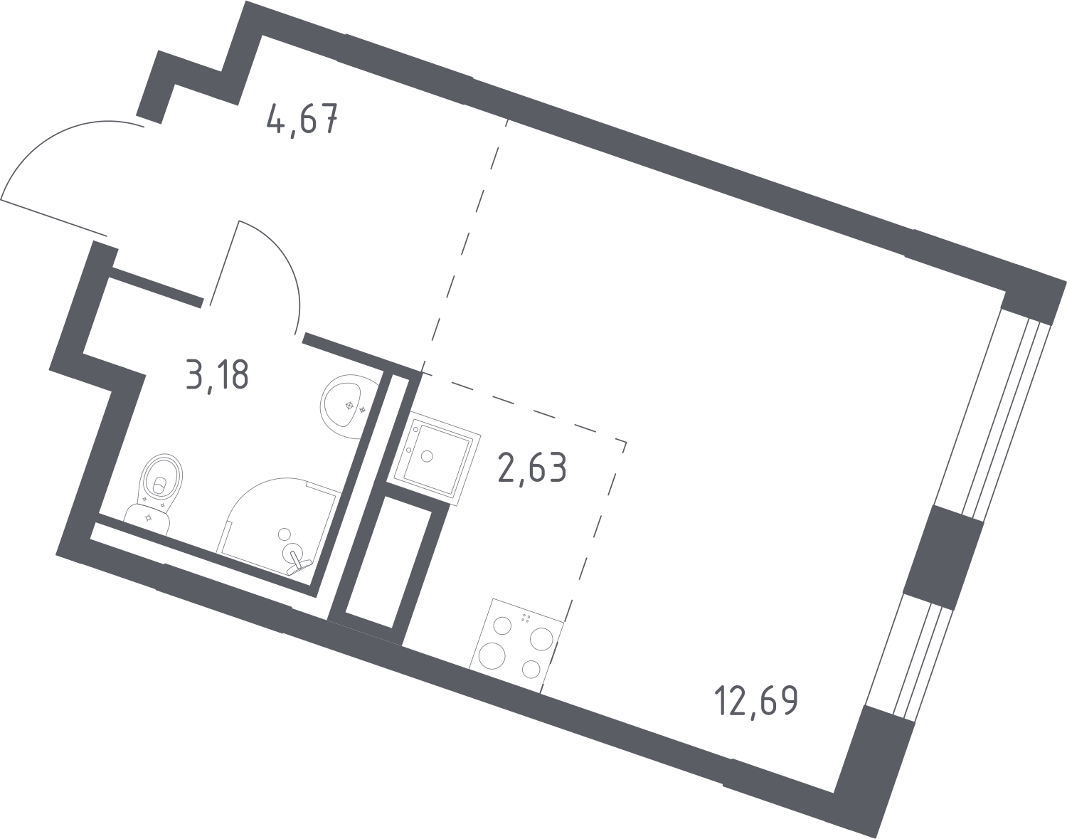 1-комнатная квартира в ЖК Беринг на 16 этаже в 2 секции. Сдача в 4 кв. 2025 г.