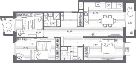 2-комнатная квартира с отделкой в ЖК Квартал Лаголово на 6 этаже в 9 секции. Сдача в 3 кв. 2025 г.