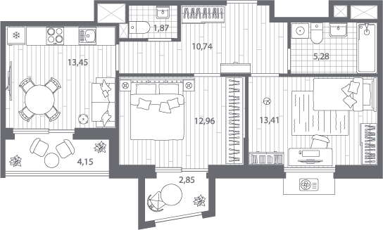 2-комнатная квартира с отделкой в ЖК Квартал Лаголово на 11 этаже в 8 секции. Сдача в 4 кв. 2025 г.