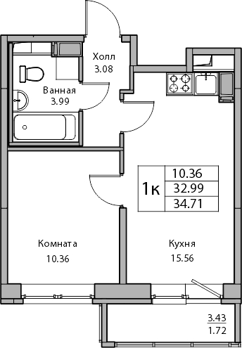 1-комнатная квартира (Студия) в ЖК Беринг на 13 этаже в 4 секции. Сдача в 4 кв. 2025 г.