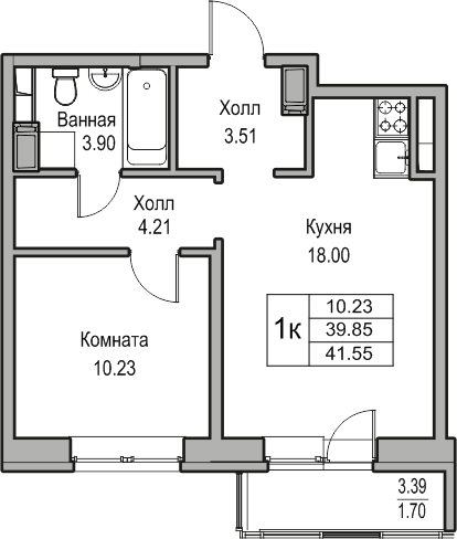 1-комнатная квартира с отделкой в ЖК Квартал Лаголово на 2 этаже в 3 секции. Сдача в 3 кв. 2025 г.