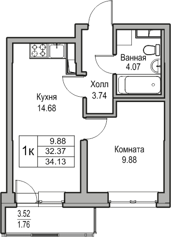 2-комнатная квартира с отделкой в ЖК Квартал Лаголово на 4 этаже в 2 секции. Сдача в 3 кв. 2025 г.