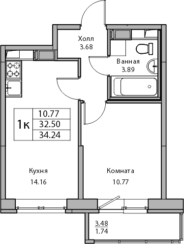 1-комнатная квартира (Студия) с отделкой в ЖК Portland на 7 этаже в 1 секции. Сдача в 4 кв. 2025 г.