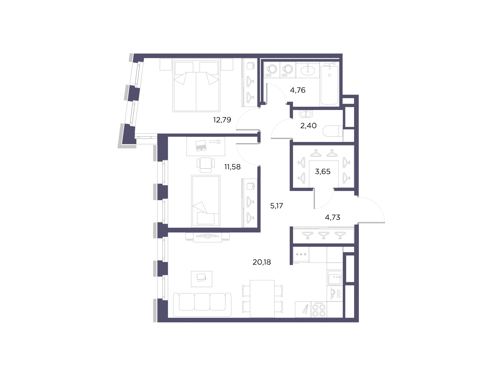 3-комнатная квартира с отделкой в ЖК Portland на 3 этаже в 1 секции. Сдача в 4 кв. 2025 г.
