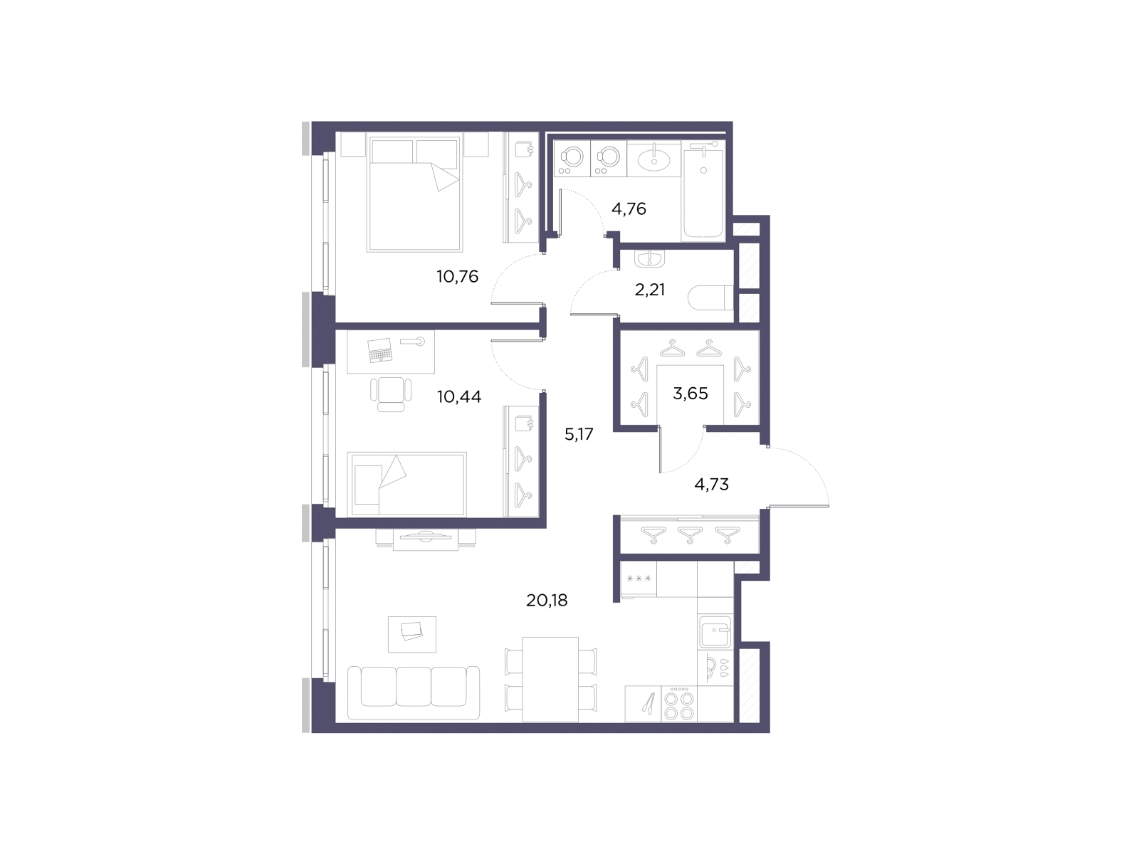 3-комнатная квартира с отделкой в ЖК Квартал Лаголово на 8 этаже в 5 секции. Сдача в 3 кв. 2025 г.