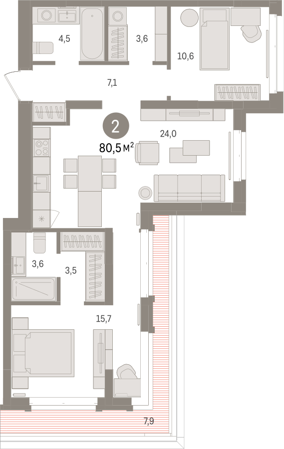3-комнатная квартира с отделкой в ЖК Квартал Лаголово на 9 этаже в 7 секции. Сдача в 4 кв. 2025 г.