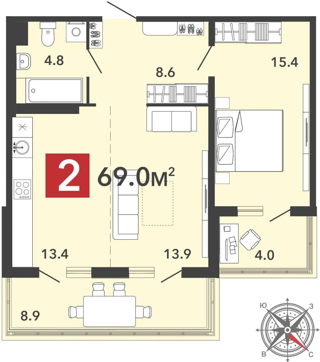 1-комнатная квартира в ЖК Беринг на 6 этаже в 4 секции. Сдача в 4 кв. 2025 г.