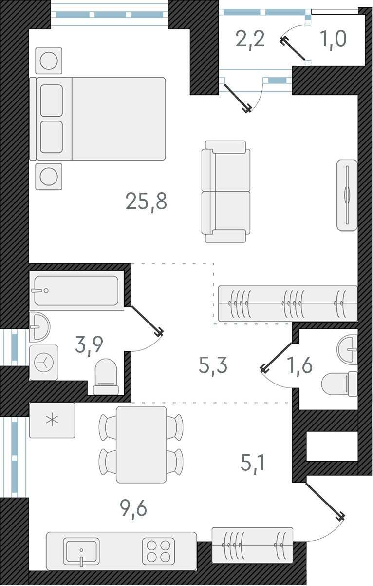 1-комнатная квартира (Студия) с отделкой в ЖК Янинский лес на 7 этаже в 3 секции. Сдача в 1 кв. 2026 г.