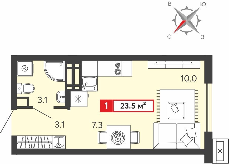 2-комнатная квартира с отделкой в ЖК Portland на 10 этаже в 1 секции. Сдача в 4 кв. 2025 г.