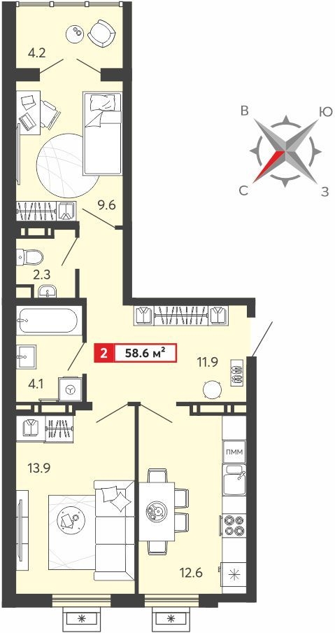 1-комнатная квартира (Студия) с отделкой в ЖК Portland на 10 этаже в 1 секции. Сдача в 4 кв. 2025 г.