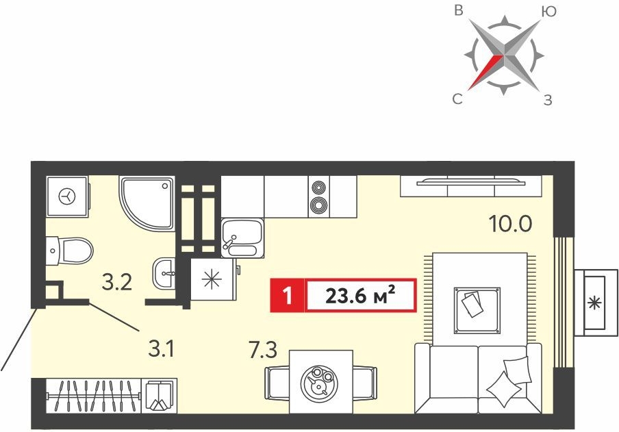 2-комнатная квартира с отделкой в ЖК Portland на 23 этаже в 1 секции. Сдача в 4 кв. 2025 г.