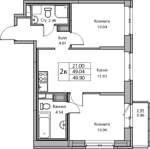 2-комнатная квартира в ЖК Беринг на 15 этаже в 2 секции. Сдача в 4 кв. 2025 г.