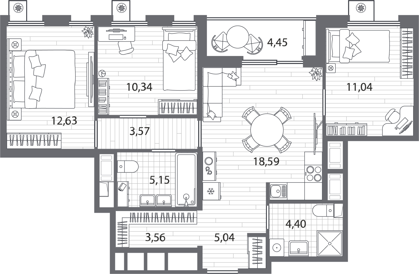 3-комнатная квартира с отделкой в ЖК Portland на 10 этаже в 1 секции. Сдача в 4 кв. 2025 г.