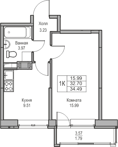 1-комнатная квартира (Студия) в ЖК Беринг на 17 этаже в 2 секции. Сдача в 4 кв. 2025 г.