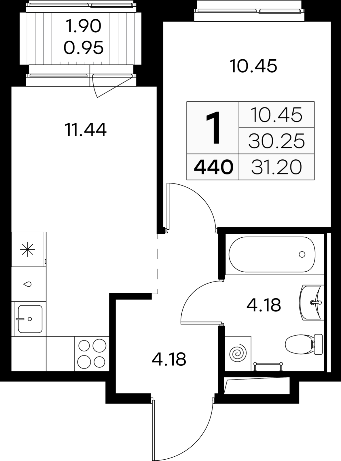 1-комнатная квартира (Студия) с отделкой в ЖК Portland на 7 этаже в 1 секции. Сдача в 4 кв. 2025 г.