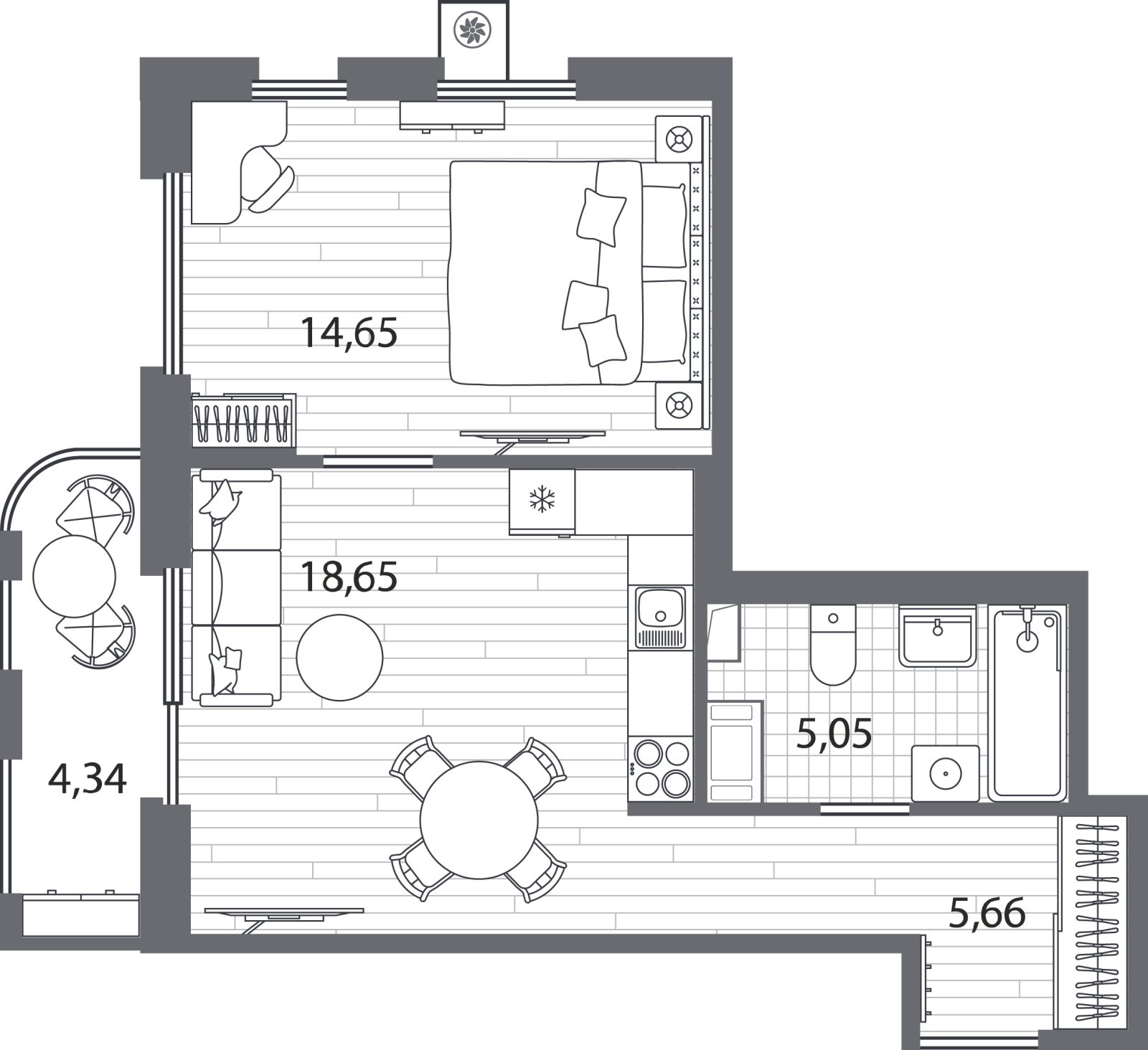 2-комнатная квартира с отделкой в ЖК Portland на 7 этаже в 1 секции. Сдача в 4 кв. 2025 г.