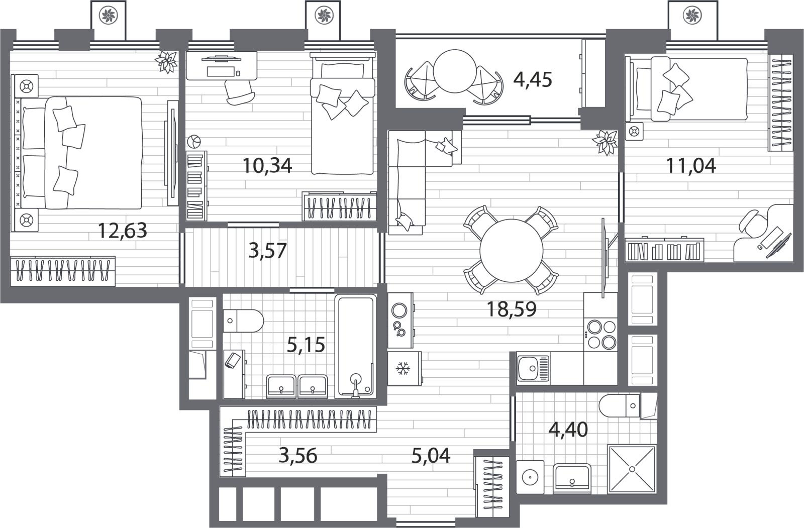 3-комнатная квартира с отделкой в ЖК Квартал Лаголово на 2 этаже в 4 секции. Сдача в 3 кв. 2025 г.