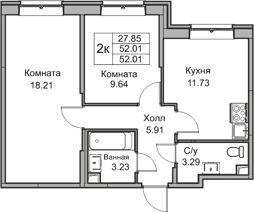 3-комнатная квартира с отделкой в ЖК Квартал Лаголово на 6 этаже в 4 секции. Сдача в 3 кв. 2025 г.