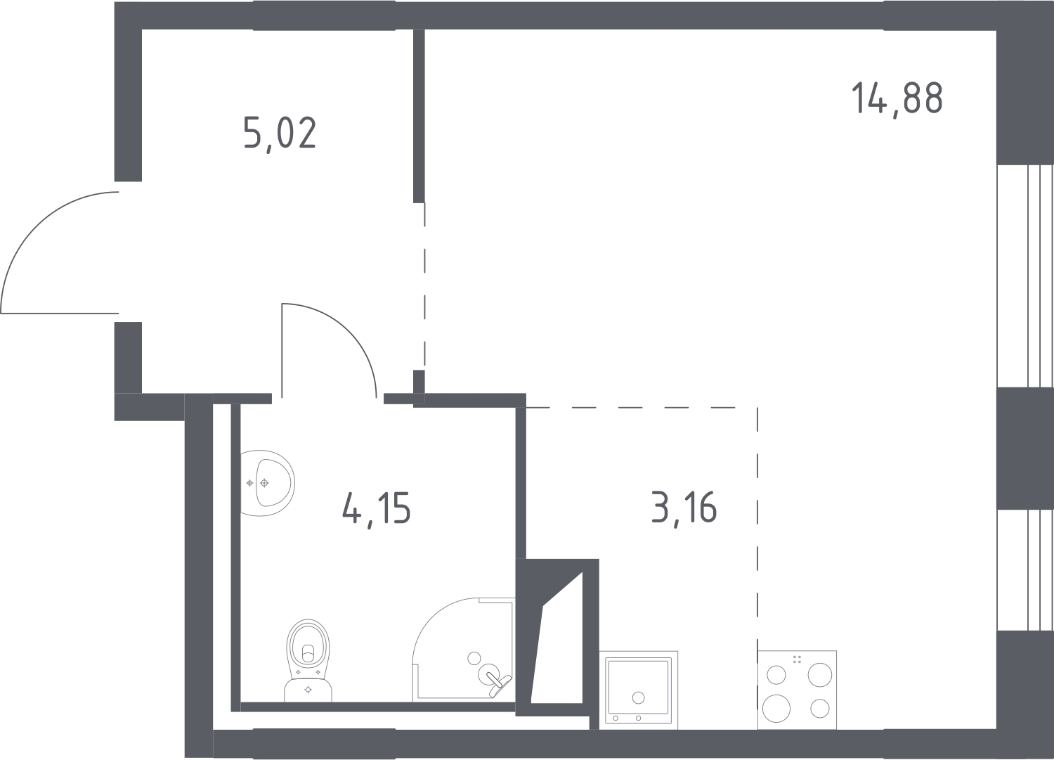 1-комнатная квартира (Студия) в ЖК Беринг на 3 этаже в 2 секции. Сдача в 4 кв. 2025 г.