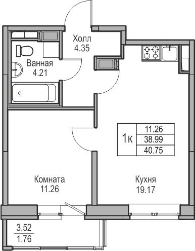 1-комнатная квартира (Студия) в ЖК Беринг на 4 этаже в 2 секции. Сдача в 4 кв. 2025 г.