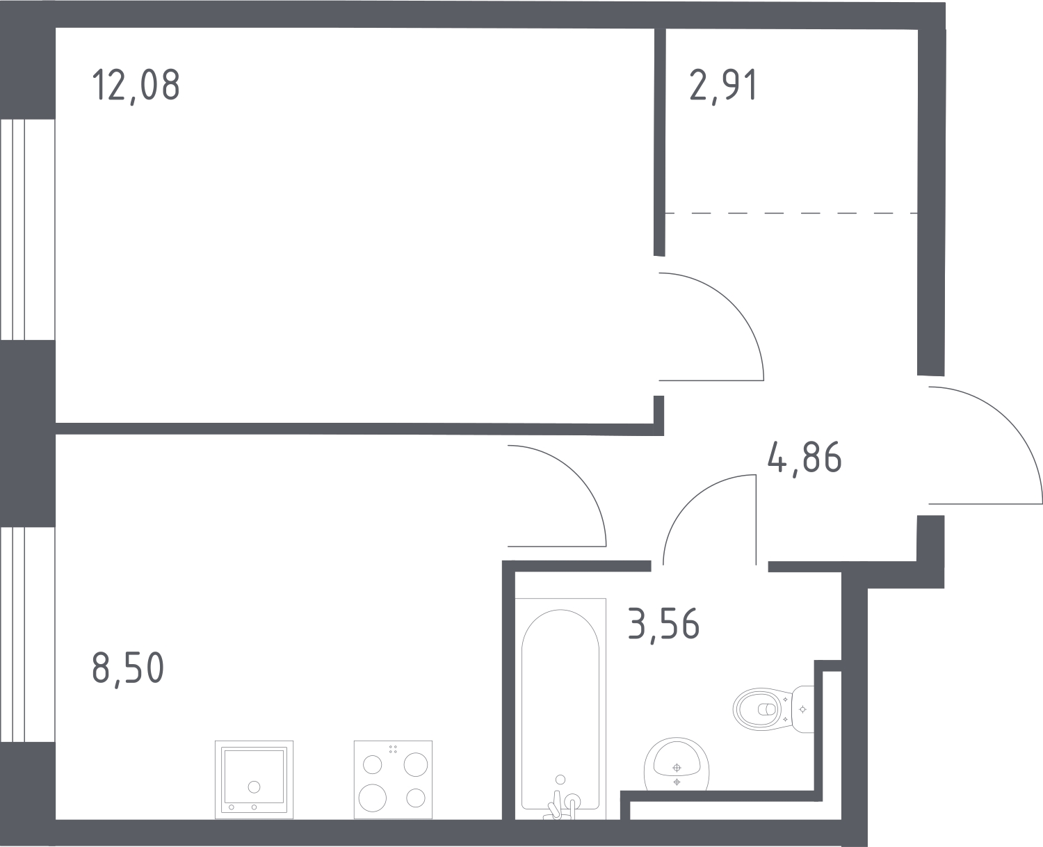 1-комнатная квартира (Студия) в ЖК Беринг на 7 этаже в 2 секции. Сдача в 4 кв. 2025 г.