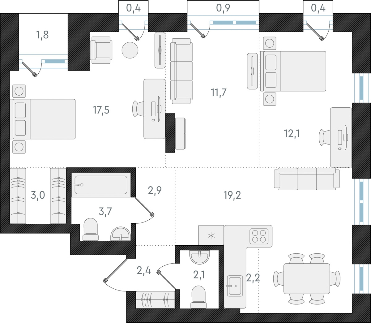 3-комнатная квартира с отделкой в ЖК Квартал Лаголово на 2 этаже в 1 секции. Сдача в 4 кв. 2025 г.