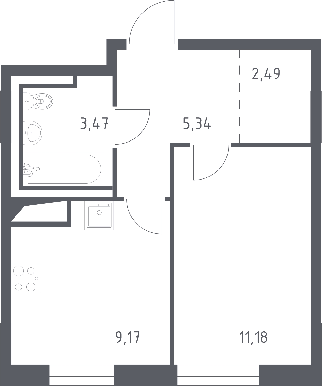 1-комнатная квартира (Студия) в ЖК Беринг на 1 этаже в 1 секции. Сдача в 4 кв. 2025 г.