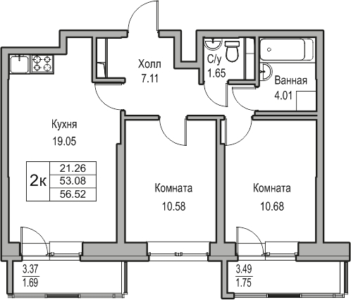 3-комнатная квартира с отделкой в ЖК Квартал Лаголово на 2 этаже в 4 секции. Сдача в 4 кв. 2025 г.