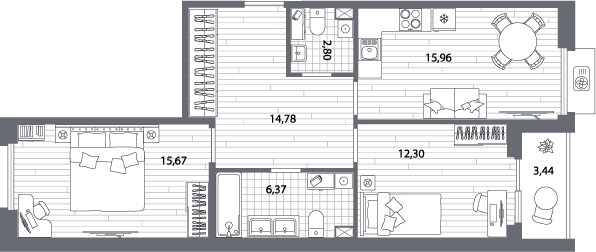 3-комнатная квартира с отделкой в ЖК Квартал Лаголово на 9 этаже в 4 секции. Сдача в 4 кв. 2025 г.