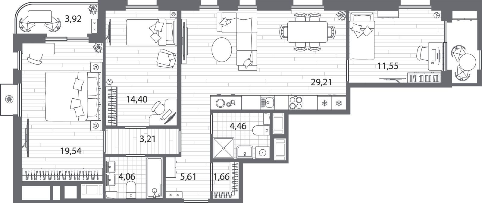 3-комнатная квартира с отделкой в ЖК Квартал Лаголово на 4 этаже в 1 секции. Сдача в 4 кв. 2025 г.